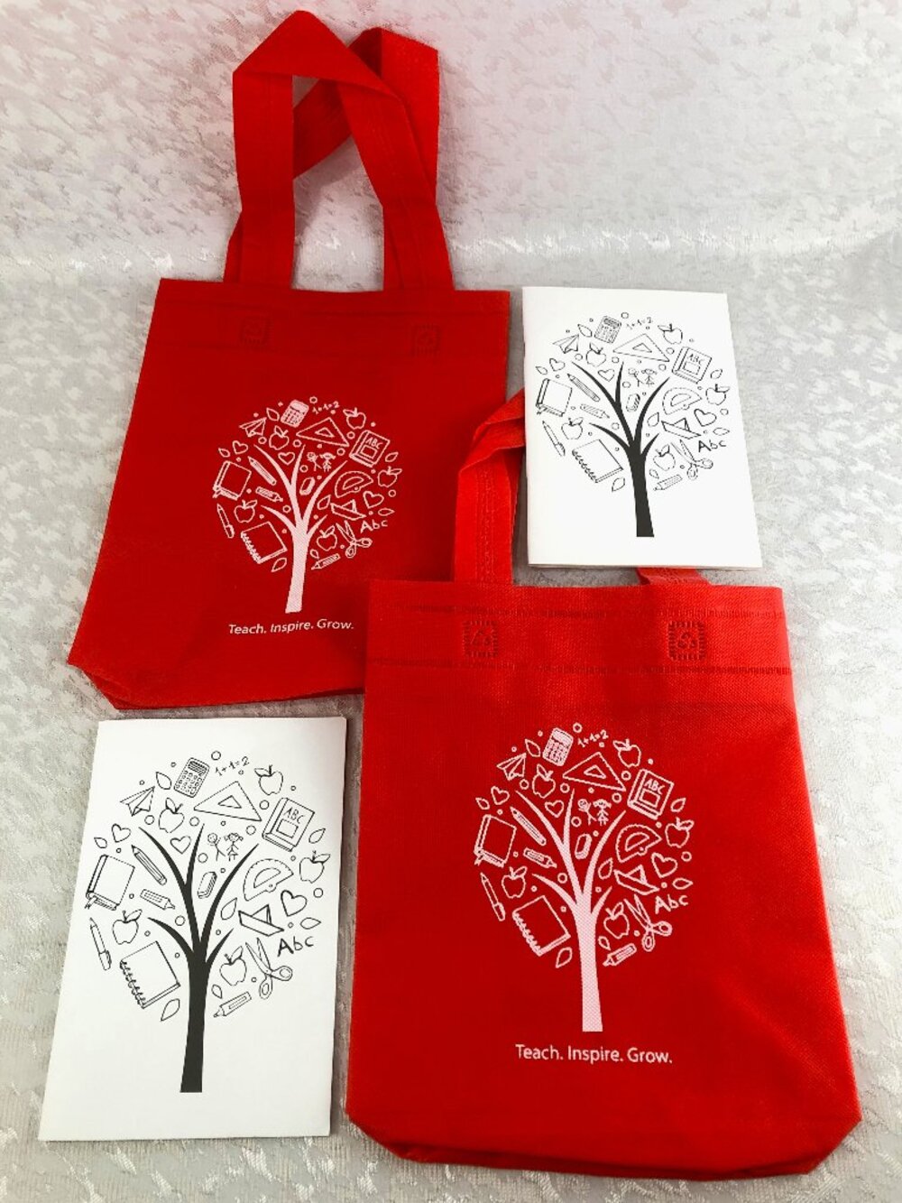 Staples Set “Teach. Inspire. Grow.” Red Tote Bag & Journal/Notebook (2 Sets) NWT